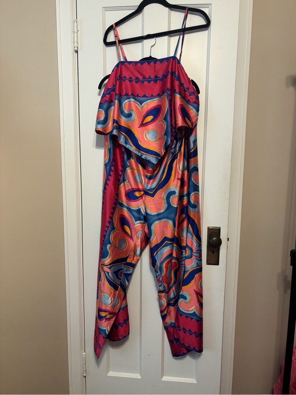 SHEIN Pink & Blue Printed Spaghetti-Strap cropped top pants set plus size 2X